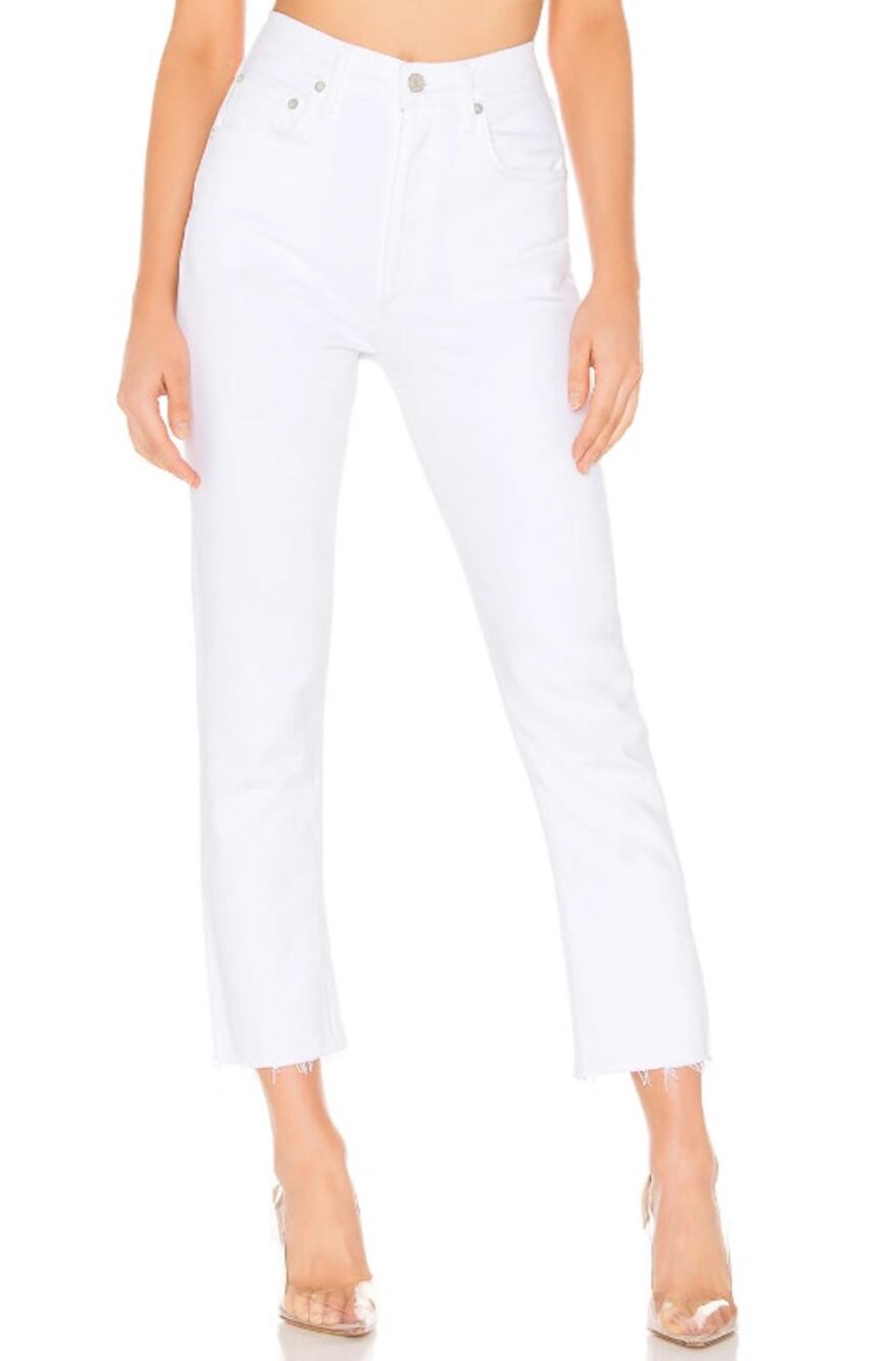 AGOLDE Riley Straight Crop Jeans Blurred White High Rise Button Fly Women's 24
